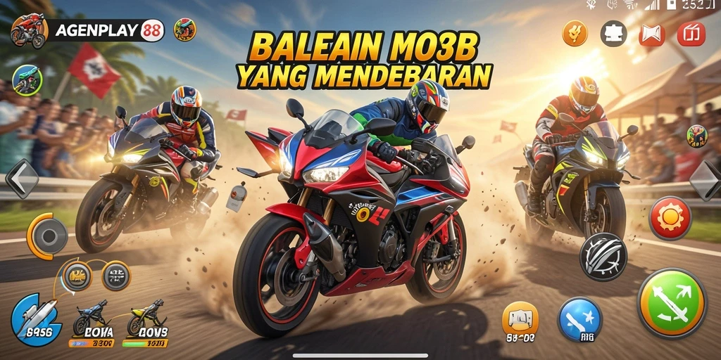 Gameplay seru AGENPLAY88 dengan motor balap yang cepat.