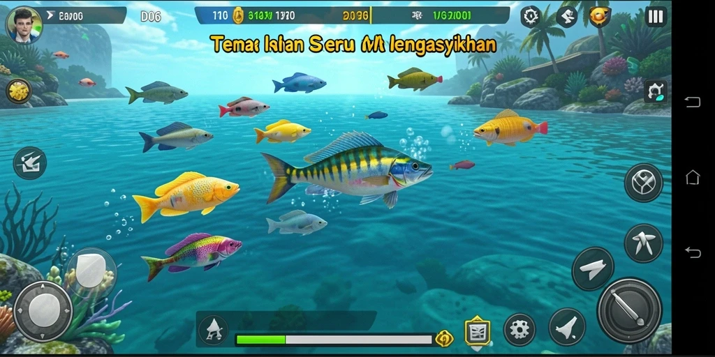 Screenshot gameplay D06 menampilkan aksi menembak ikan yang seru.