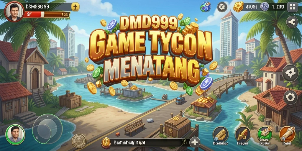 Tampilan gameplay DMD999 dengan berbagai elemen manajemen bisnis.