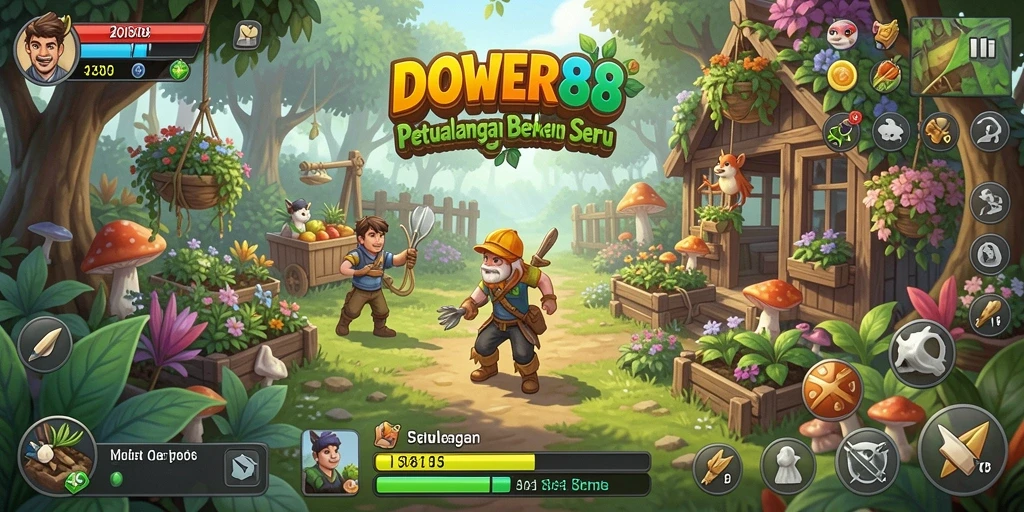 Tampilan gameplay DOWER88 yang menyerupai pertanian nyata dengan elemen interaktif.