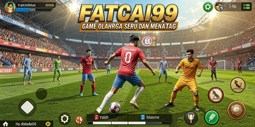 Screenshot utama FATCAI99 menampilkan aksi seru dalam pertandingan olahraga.