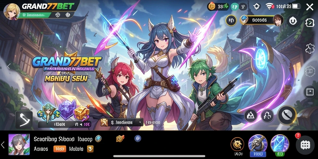 Tampilan gameplay menarik dari GRAND77BET dengan karakter anime ikonik.