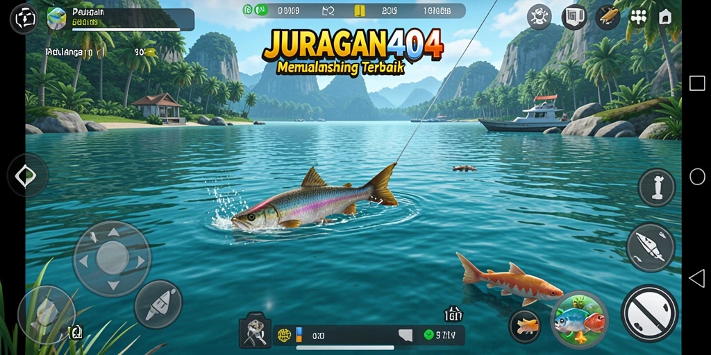 Tampilan gameplay menarik dari JURAGAN404 saat menangkap ikan.