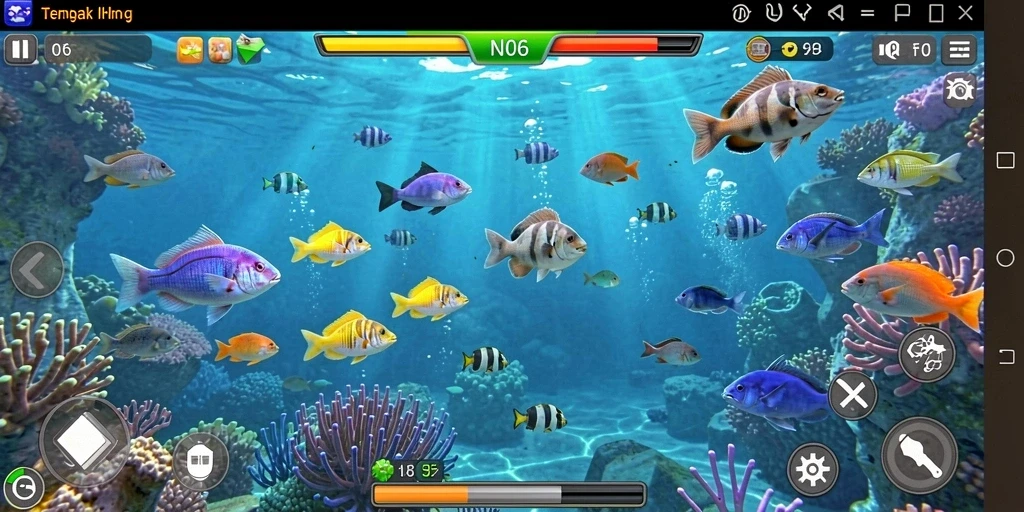 Screenshot gameplay N06 yang menunjukkan aksi tembak ikan yang seru.