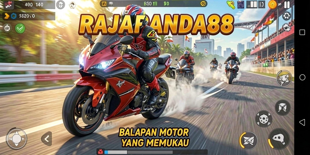 Tampilan gameplay menegangkan dengan balapan motor yang seru.