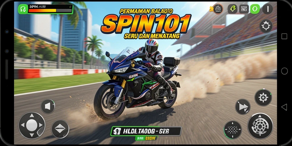 Gameplay SPIN101 menampilkan balapan motor yang cepat dan mendebarkan.