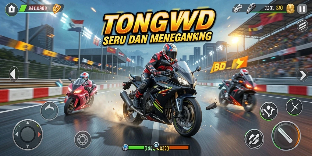 Gameplay seru dalam TONGWD dengan balapan motor yang menegangkan.